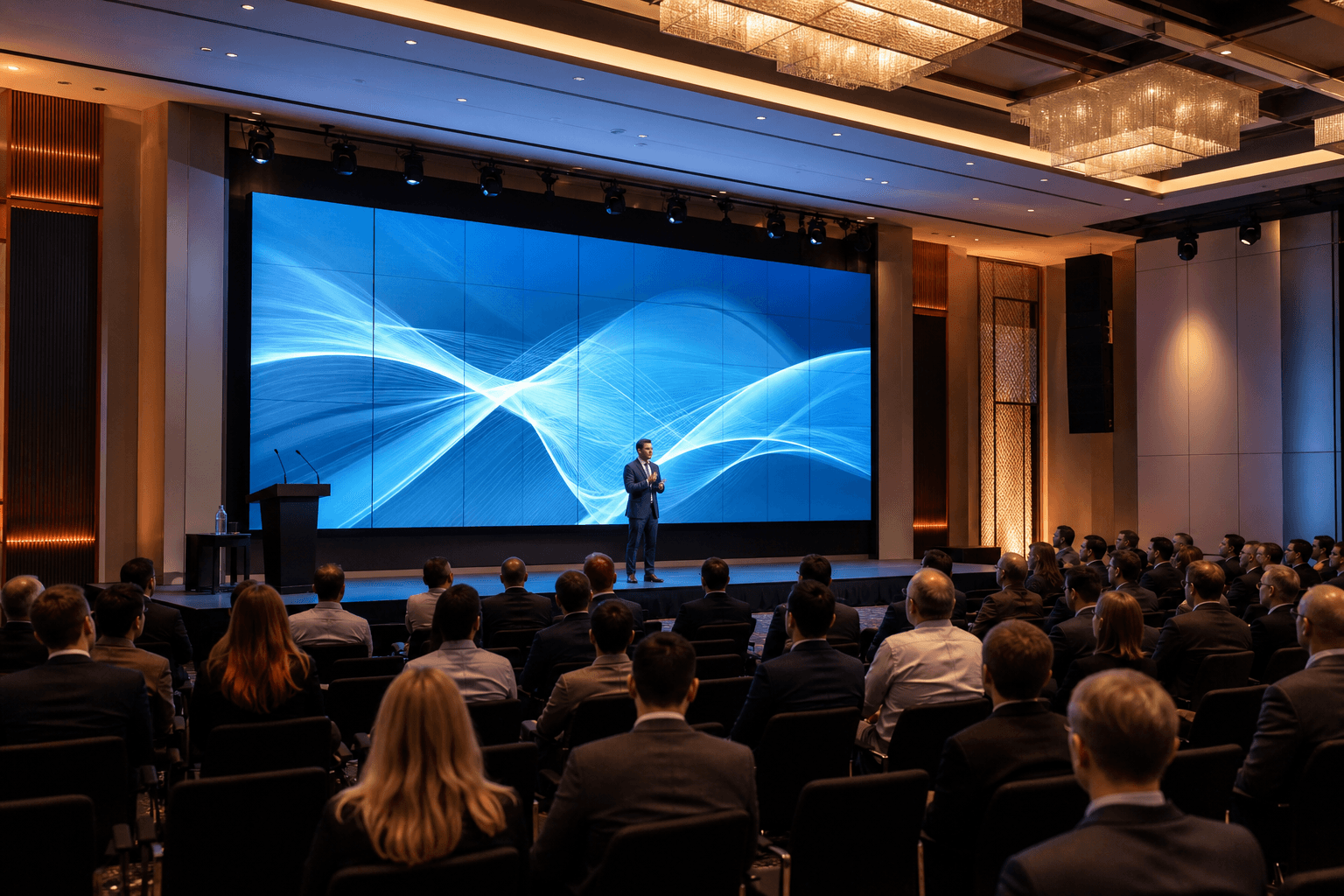 LED video wall screen at a corporate conference